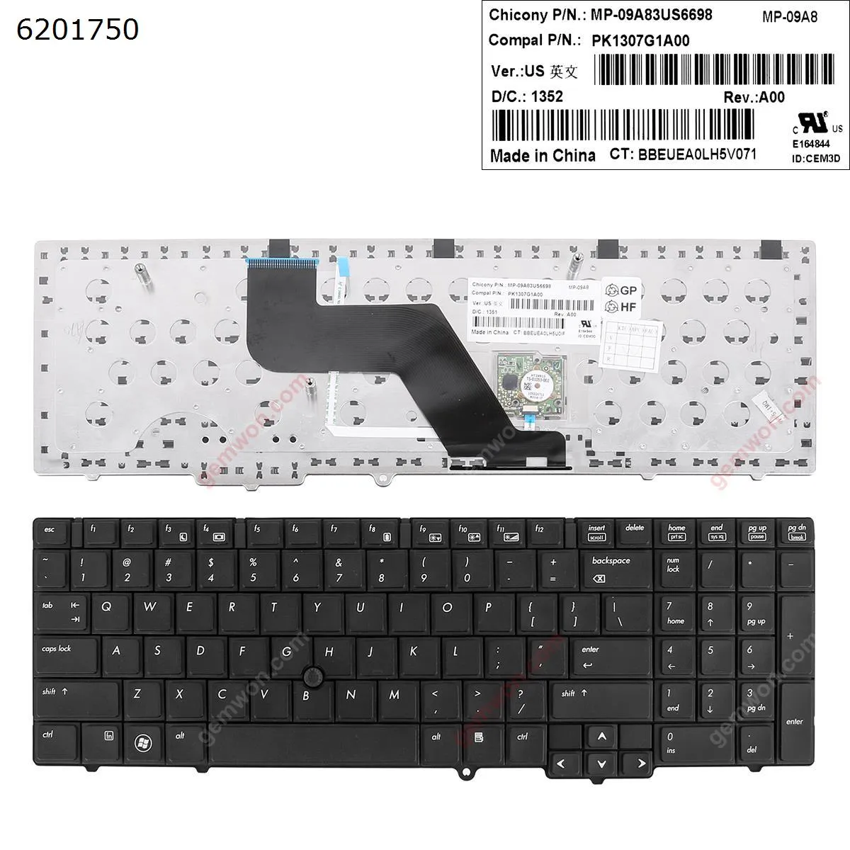 Picture of Laptop US keyboard for HP 8540W BLACK(With Point stick )