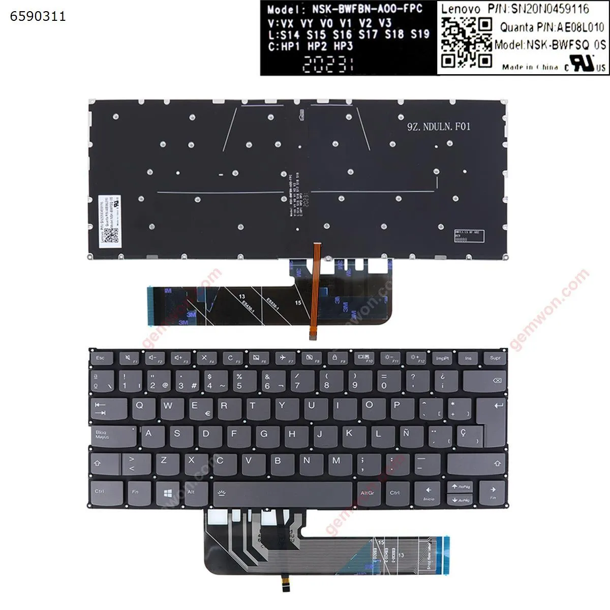 Picture of IBM Lenovo Yoga 530-14IKB 530-14ARR  730-13ikb 730-13iwl 730-15ikb 730-15iwl  GRAY （backlit , without frame ，win8）