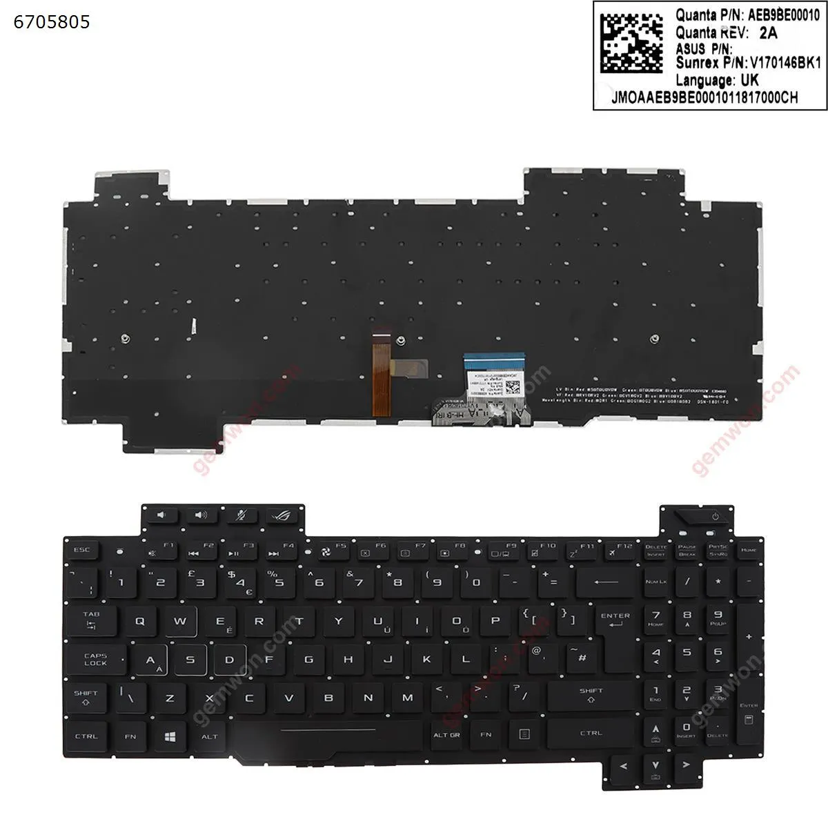 Picture of Asus GL703G GL703GE GL703GM BLACK (Asus G731GT G731GU BLACK ( Full Colorful Backlit ,Without FRAME,WIN8) WIN8)