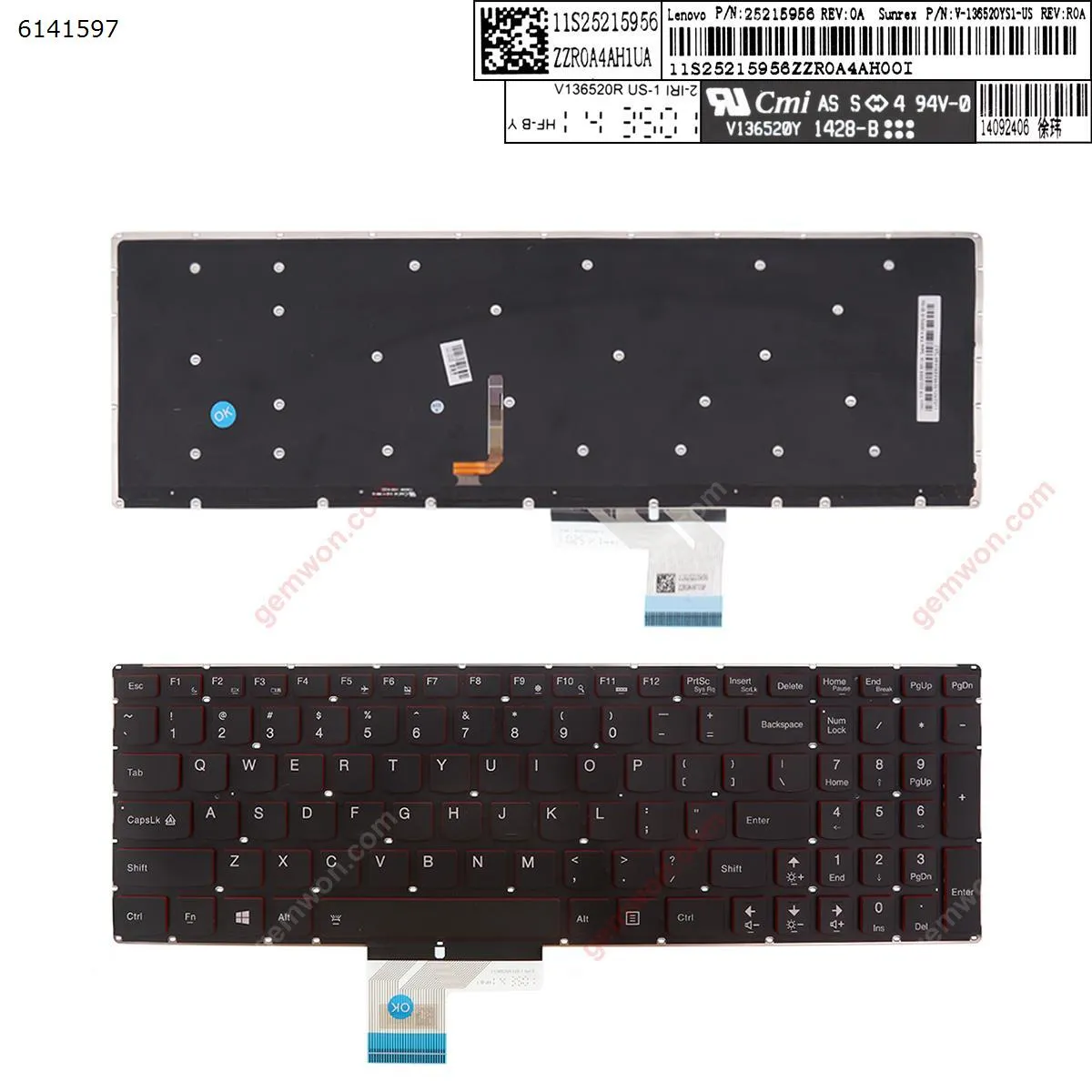 Picture of Lenovo Y70-50   BLACK  (Red side,  Backlit  ,without FRAME, For Win8)
