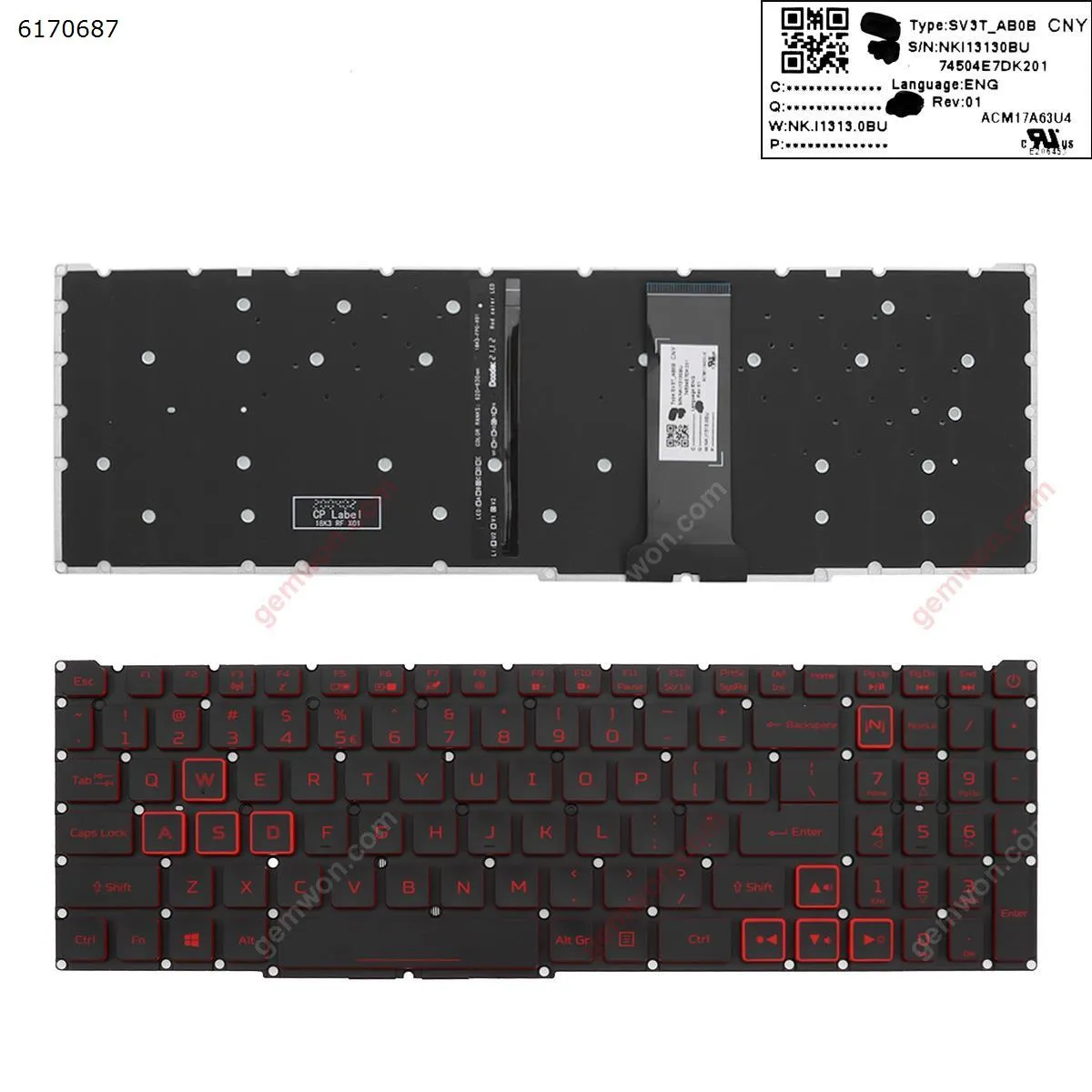 Picture of Acer Nitro-4  an515-54 an515-43 an517-51 an715-51    BLACK (Red side,Backlit,WIN8,without FRAME)