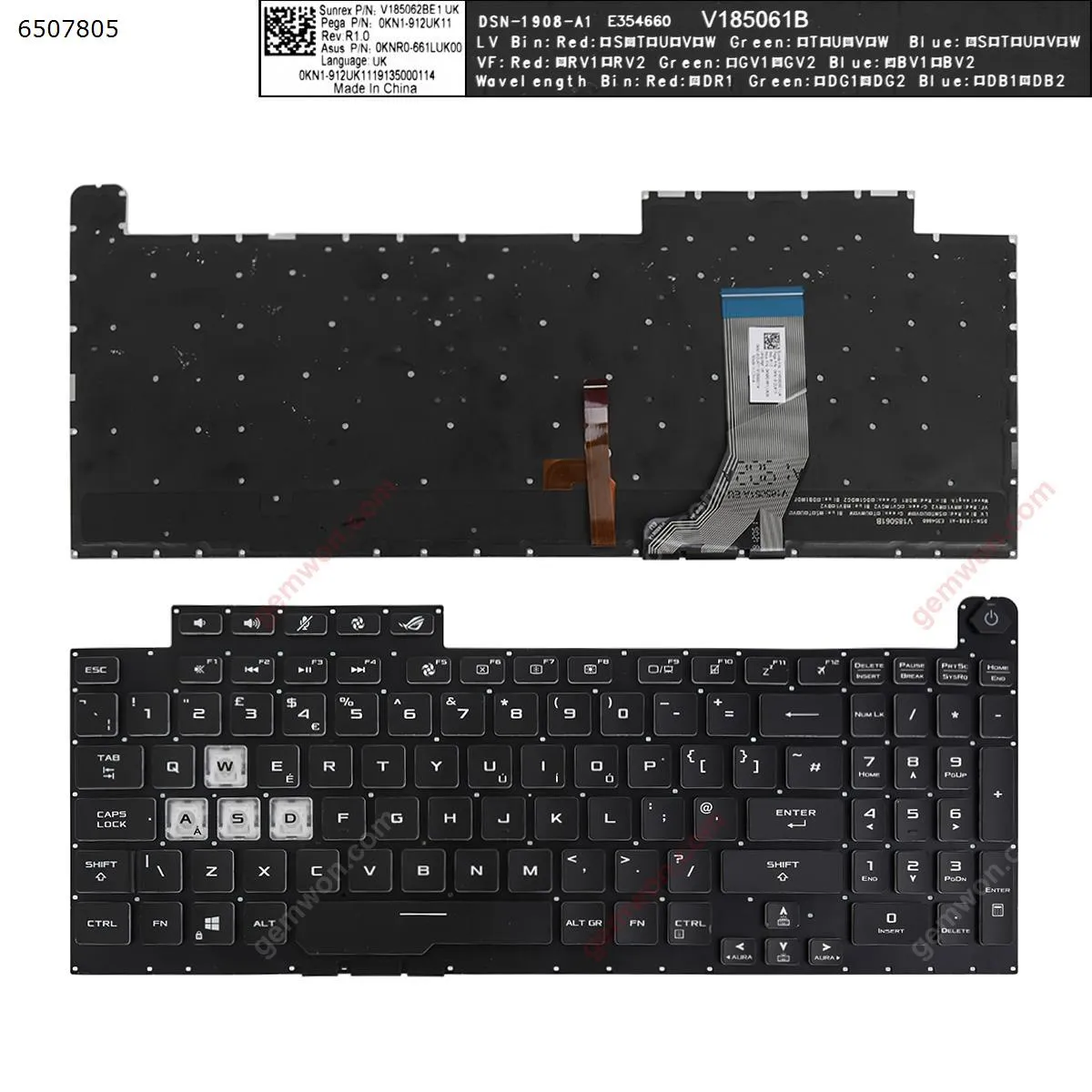 Picture of Asus G731GT G731GU black (Full Colorful Backlit,Without FRAME,WIN8)