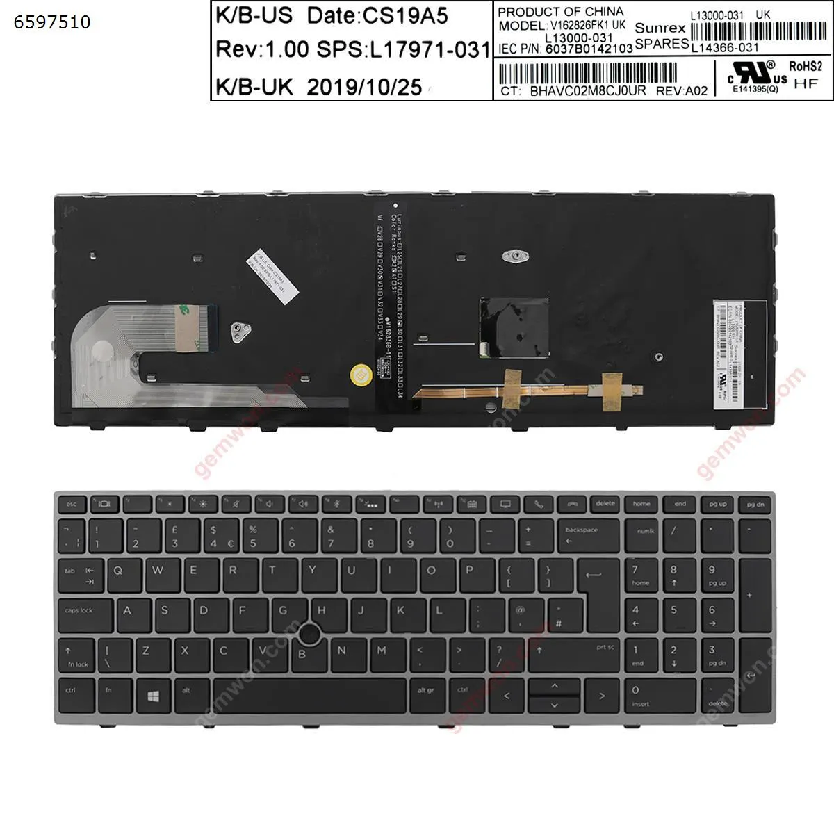 Picture of HP EliteBook 850 G5 GRAY FRAME BLACK (Backlit , with point )
