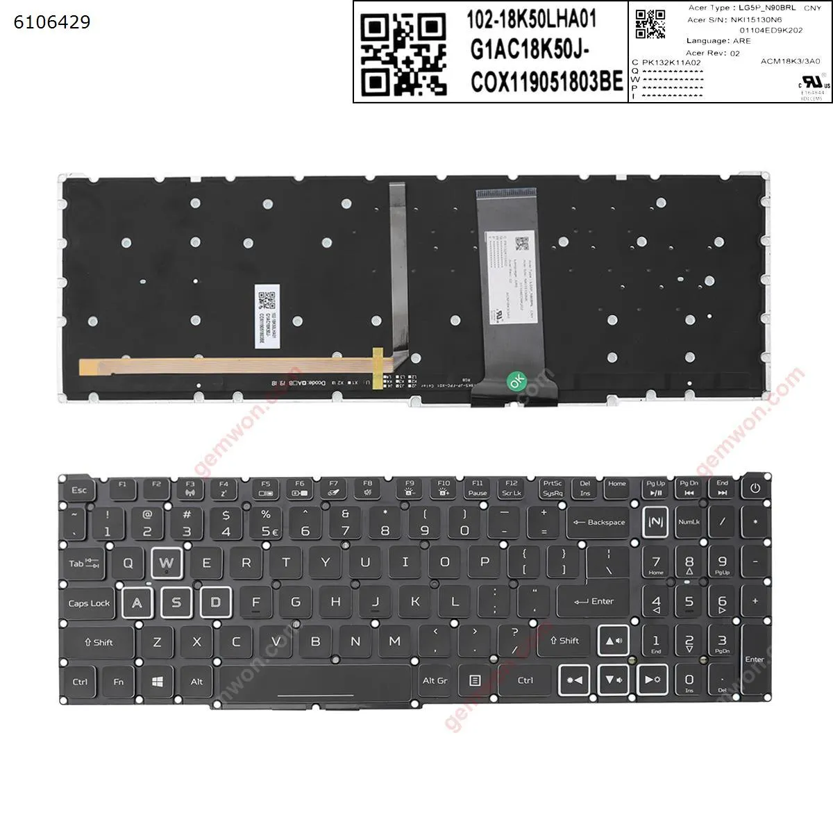 Picture of Acer Nitro-4 an515-54 an515-43 an517-51 an715-51 BLACK ((Full Colorful Backlit ,without FRAME ，white  crystal key cap， WIN8 )