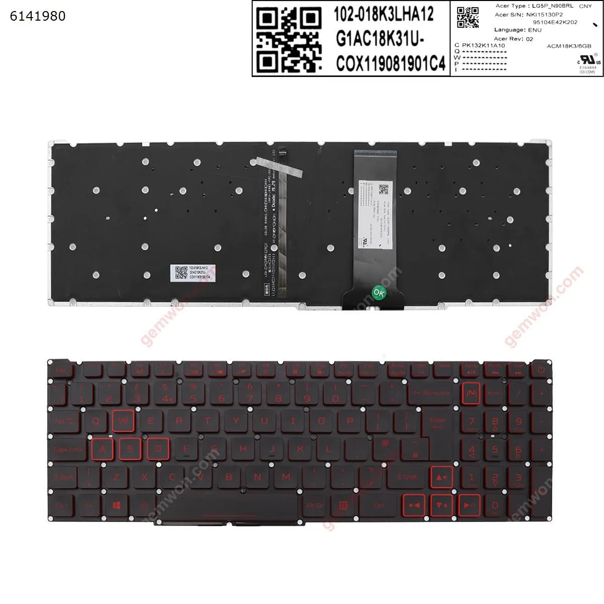 Picture of Acer Nitro-4 an515-54 an515-43 an517-51 an715-51 BLACK ， red Printing  (Red Backlit,WIN8,without FRAME)