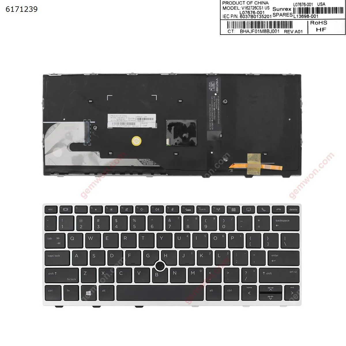 Picture of HP EliteBook 730 G5 735 G5 735 G6 830 G5 836 G5 SILVER FRAME BLACK (with point Backlit Win8)