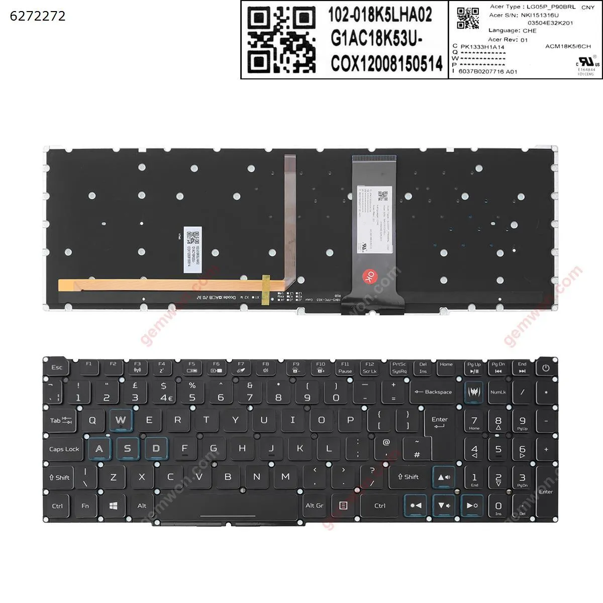 Picture of Acer Nitro-4 an515-54 an515-43 an517-51 an715-51 BLACK ((Full Colorful Backlit ,without FRAME ，Blue crystal key cap， WIN8 )