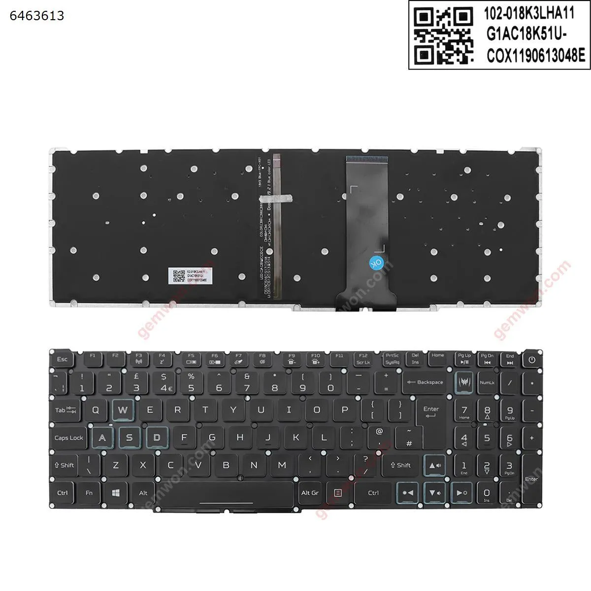Picture of Acer Nitro-4 an515-54 an515-43 an517-51 an715-51  BLACK ( blue Printing  ，blue  Backlit ,without FRAME ，WIN8 )