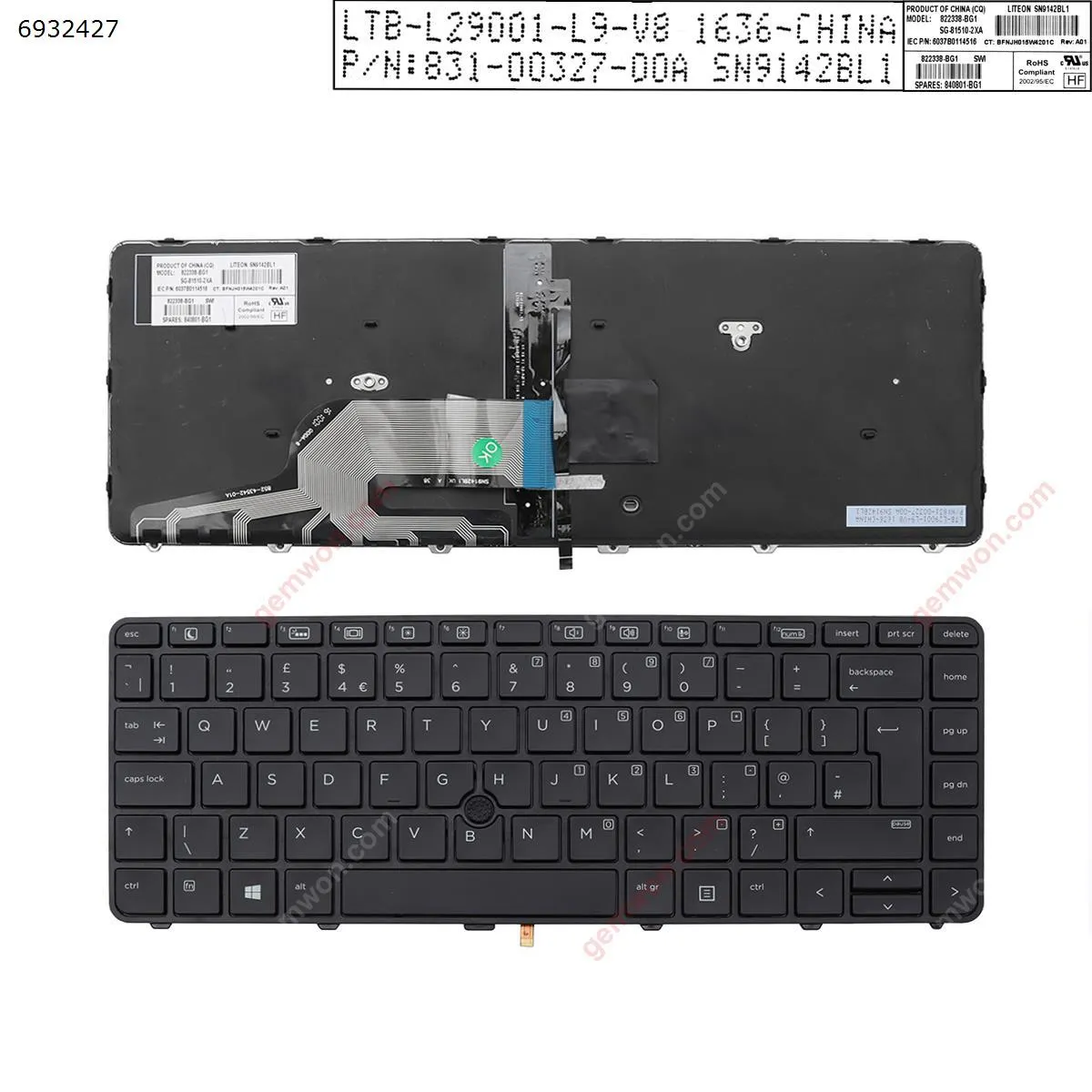 Picture of HP 430 g3 g4 440 g3 g4 446 g3 BLACK Frame BLACK(Backlit,With point,Win8)  