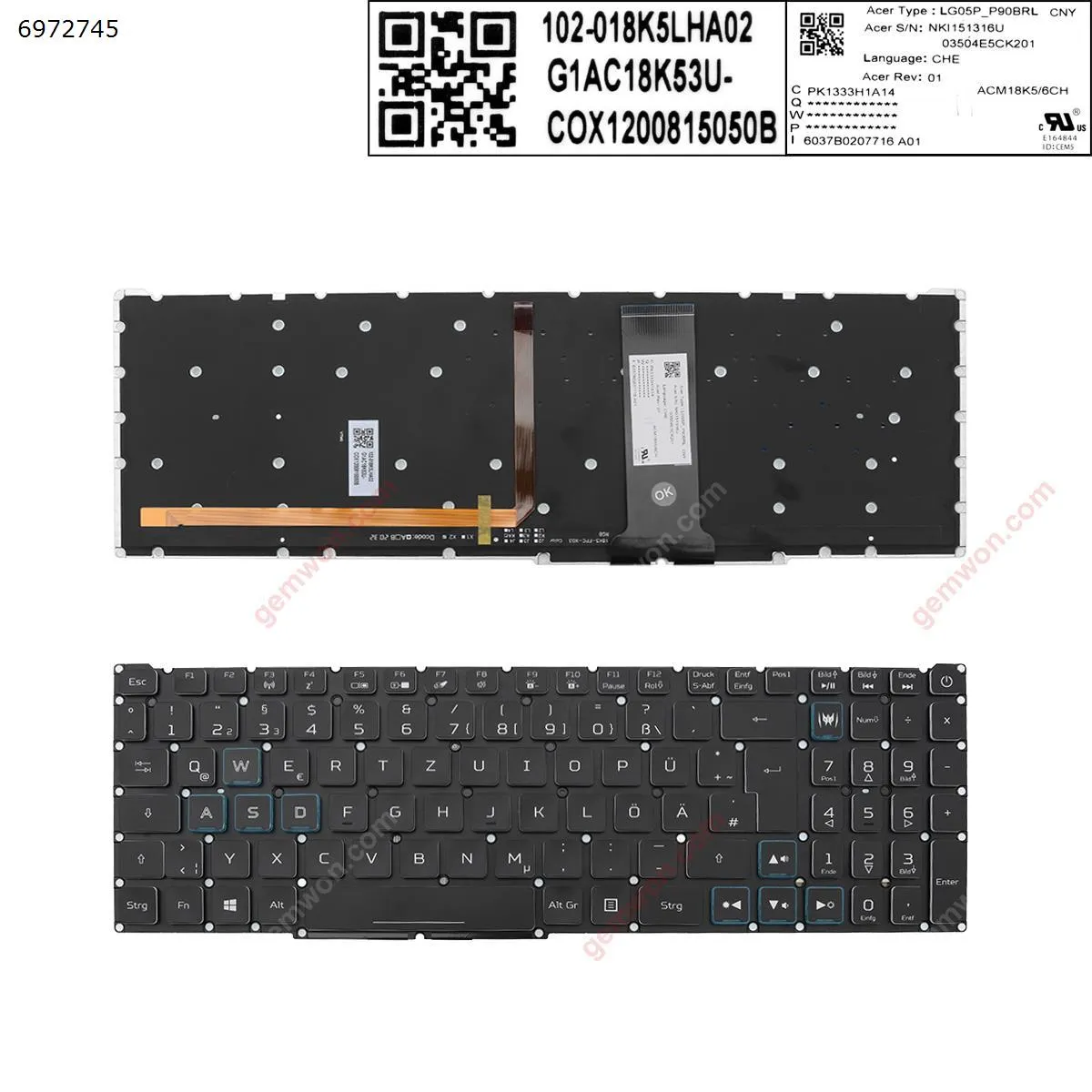 Picture of Acer Nitro-4 an515-54 an515-43 an517-51 an715-51 BLACK ((Full Colorful Backlit ,without FRAME ，Blue crystal key cap， WIN8 )