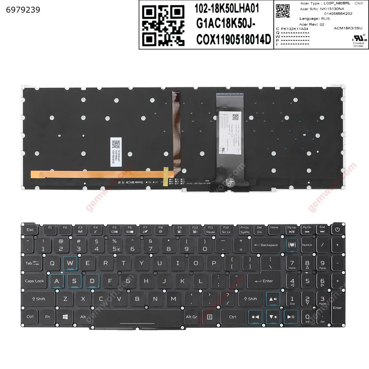 Picture of Acer Nitro-4 an515-54 an515-43 an517-51 an715-51 BLACK ((Full Colorful Backlit ,without FRAME ，Blue crystal key cap， WIN8 )