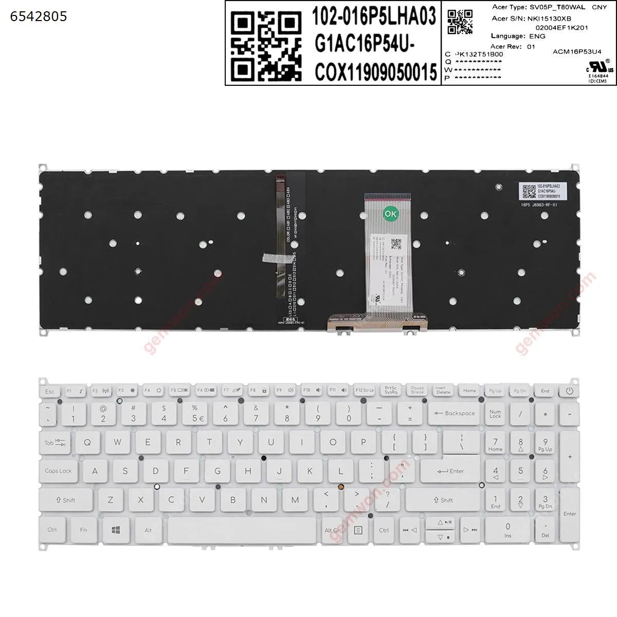Picture of ACER ACER Aspire A317-32 A317-51 A317-51G A317-51K A317-51KG A715-74G  white  (Backlit ,small Enter ) 