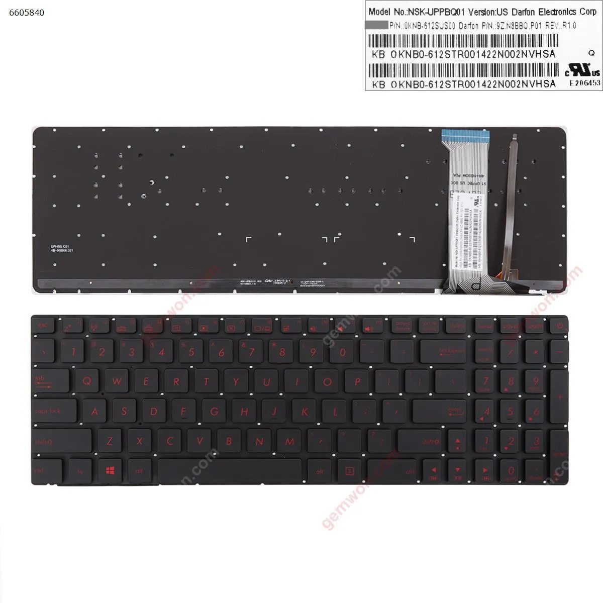 Picture of ASUS G551 G551J G551JK G551JM G551JW BLACK(Backlit,With foil,Without FRAME,Red Printing) WIN8