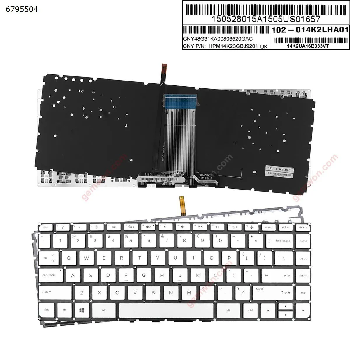 Picture of Laptop US keyboard for HP ENVY 14-J SILVER (Without FRAME，Backlit， With Foil ） 