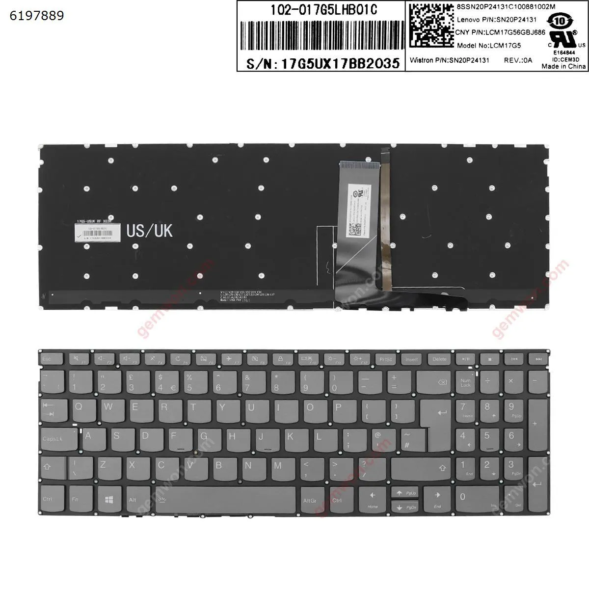 Picture of Lenovo  IdeaPad 720s 720s-15 720s-15isk 720s-15ikb   GRAY  (Backlit，  Without FRAME，Big Enter   WIN8 ）