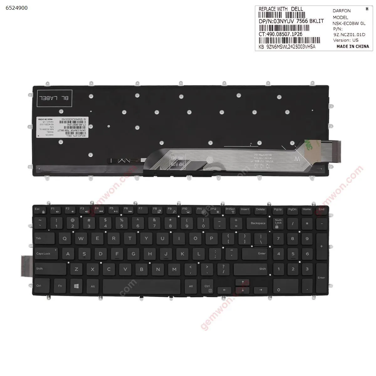 Picture of Dell DELL Inspiron Gaming 15-7566  GLOSSY BLACK (Without FRAME ，Backlit,Win8)