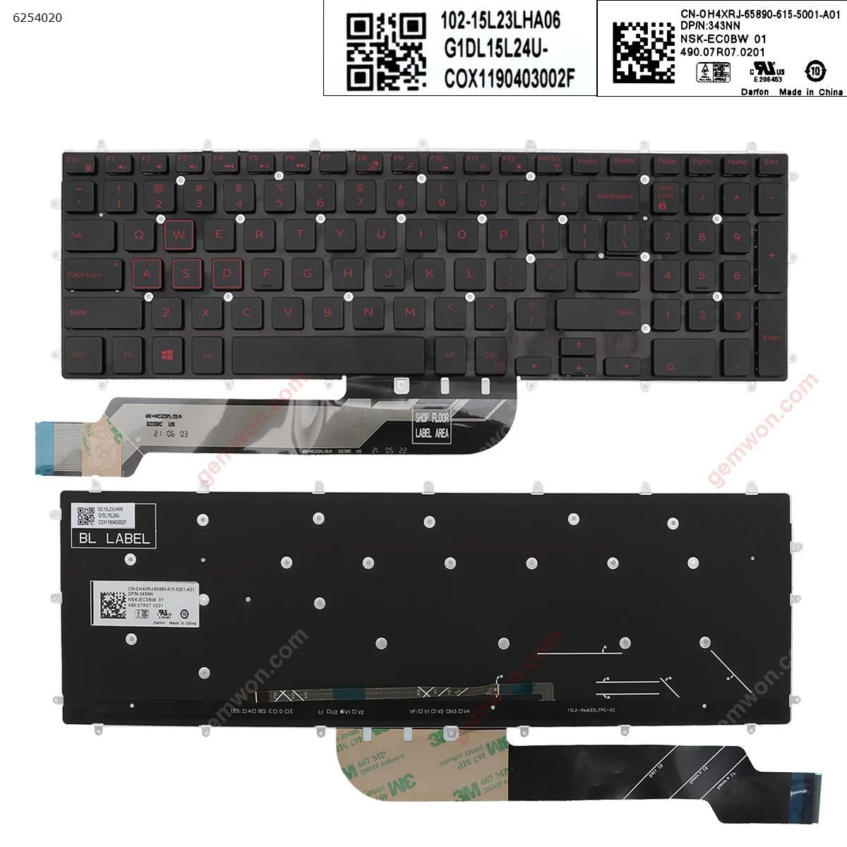 Picture of Laptop US keyboard for DELL Inspiron Gaming 15-7566  BLACK(Backlit,Red Printing,Win8)