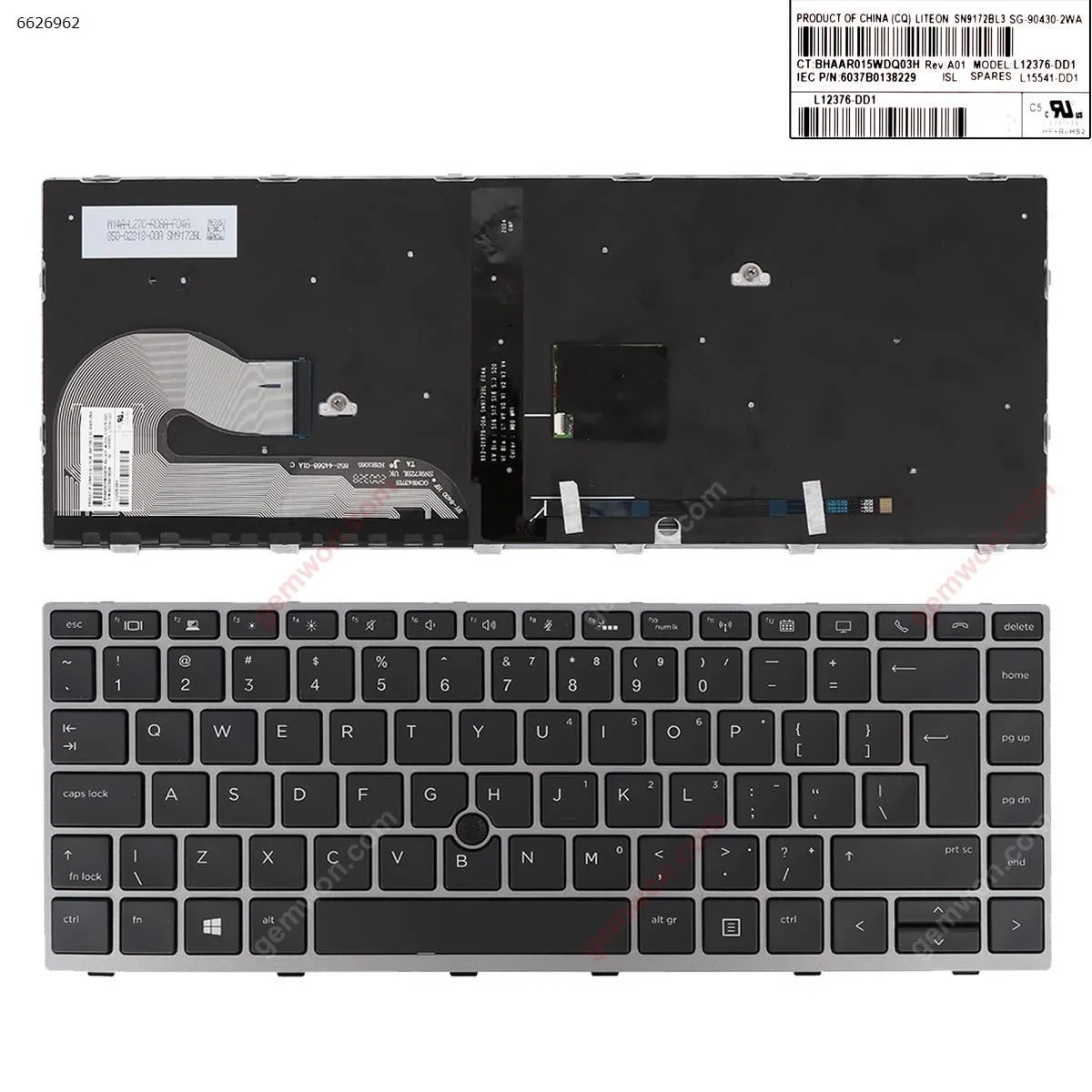 Picture of Laptop US keyboard for HP EliteBook 840 G5 SILVER FRAME BLACK (with point ， Backlit,Win8) Big Enter