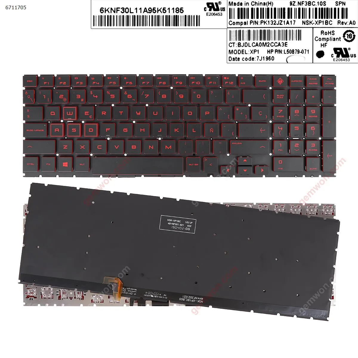 Picture of HP omen 15-DC TPN-Q211 15-dc000 15t-dc000 15-dc0010nr BLACK   red Printing ( Backlit,WIN8,without FRAME)