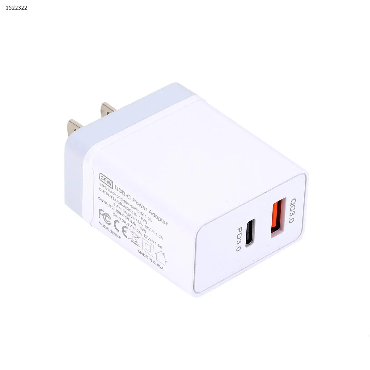 Picture of PD3.0 fast charge QC3.0 iPhone Fast Charger, 36W Dual Port PD3.0 USB-C + QC3.0 USB-A Rapid Wall Charger suitable for iPhone 13/12/11 Pro, XS/XR/X/8/7P, SE, iPad, AirPods 