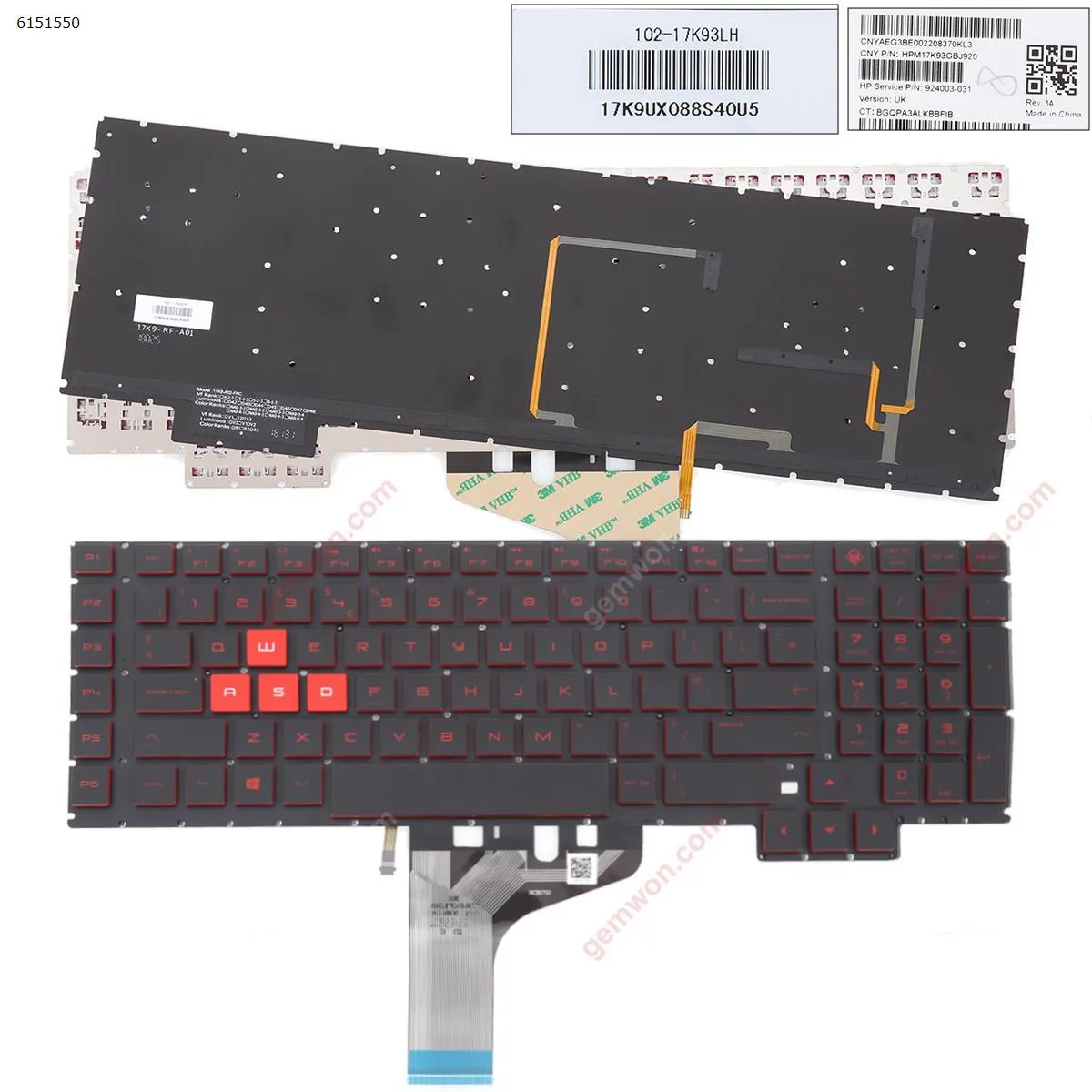Picture of HP Omen 17-AN000 17-AN001CA 17-AN008CA 17-AN010CA 17-AN020CA BLACK (Backlit,Without FRAME,Red Printing,Win8)