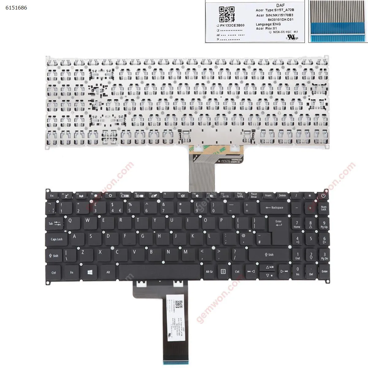 Picture of ACER SWIFT SF315-51 /SF315-52/SF315-41 a315-42 a315-42g a315-54 a315-54k  BLACK (Without FRAME,WIN8)