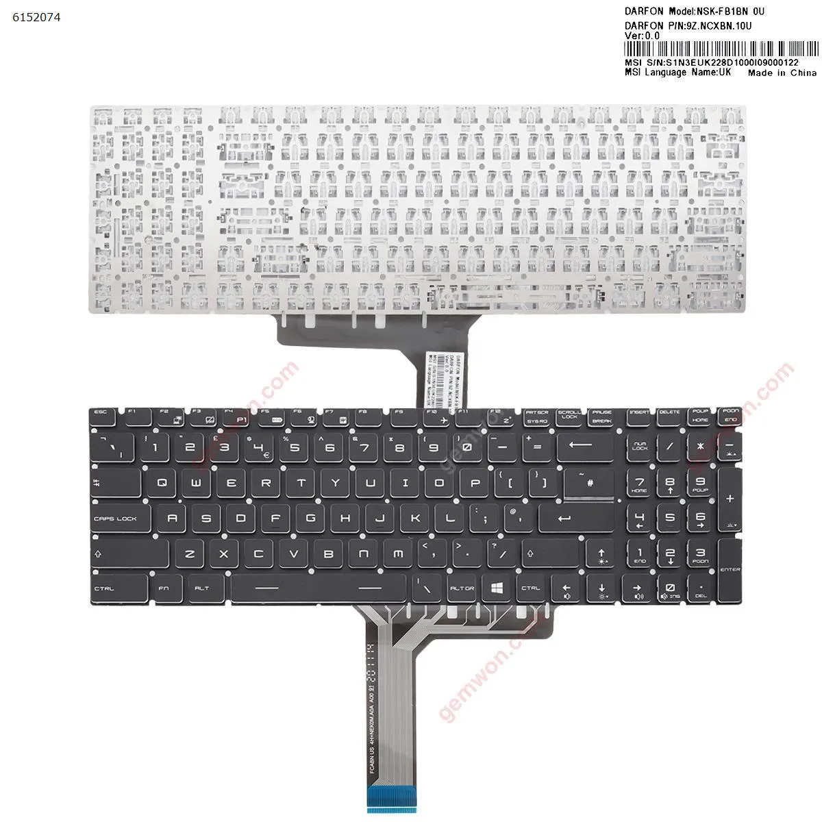 Picture of Laptop UK keyboard for MSI GT72 GS60 GS70 WS60 GE72 GE62 BLACK (Without FRAME,WIN8)