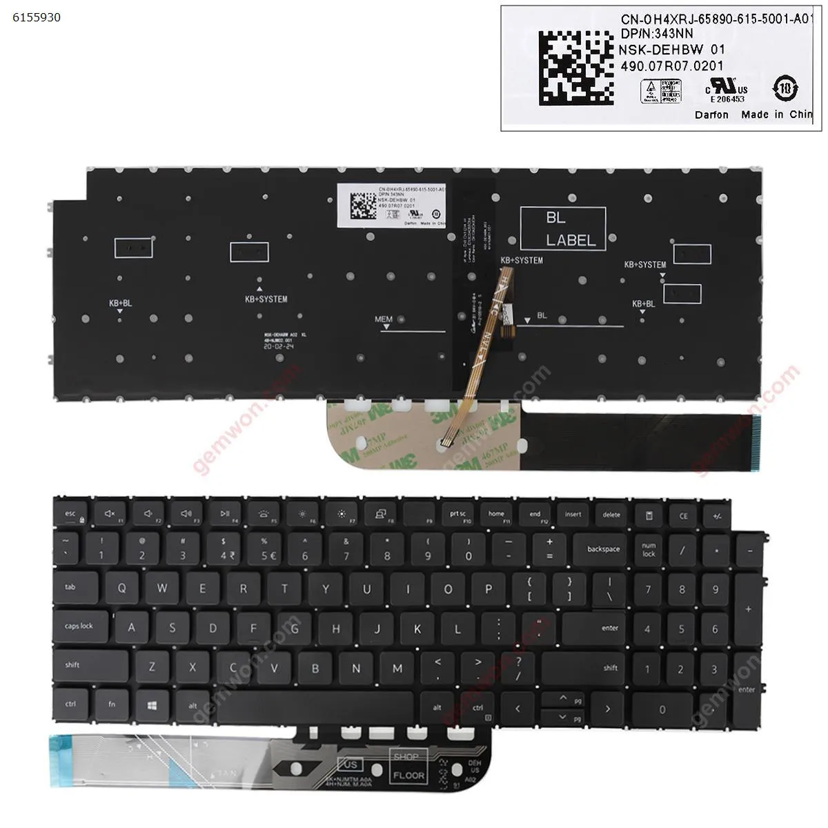 Picture of Dell Inspiron 3511 3515 15 5515 5510 7510 16 Plus 7610 BLACK Backlit WIN8