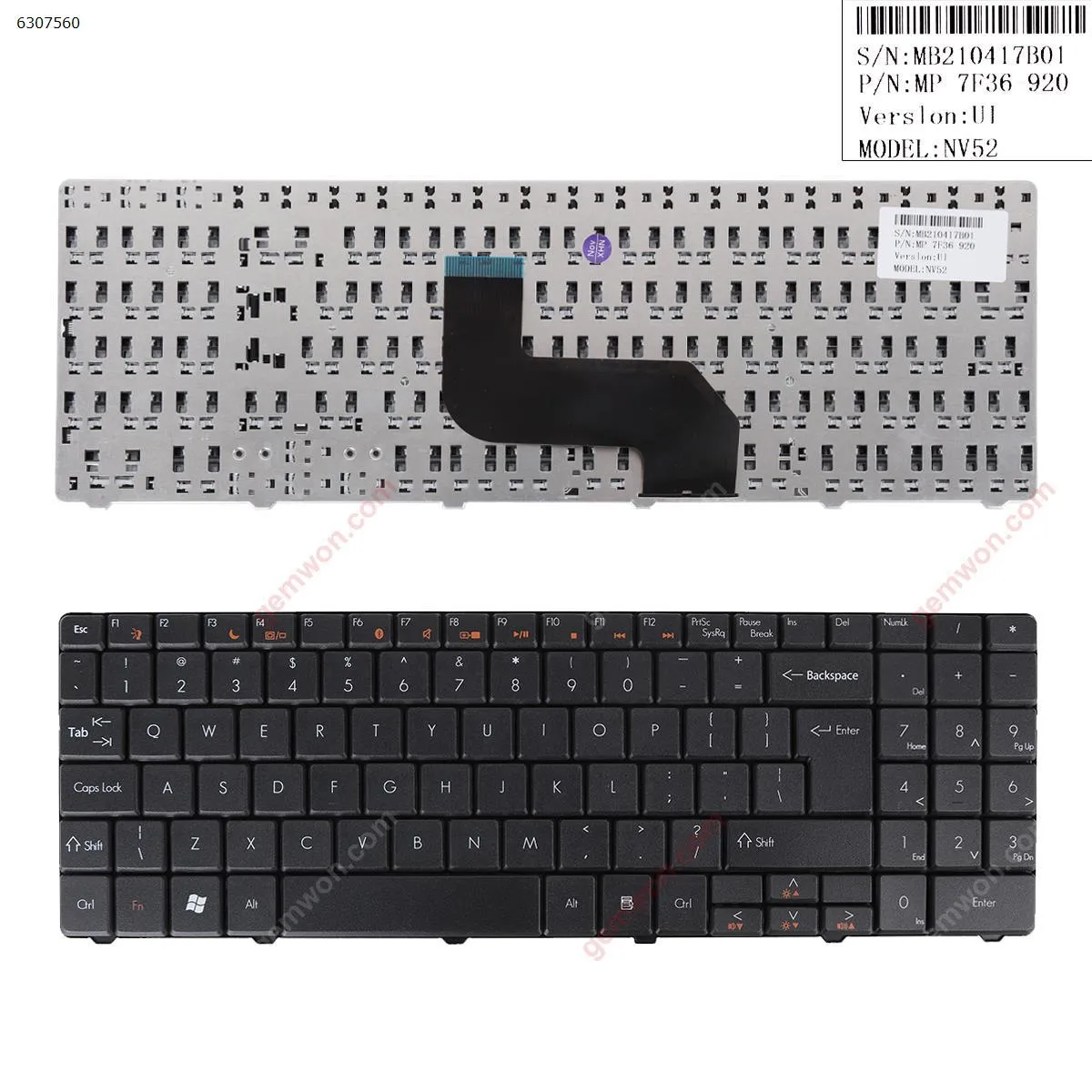 Picture of GATEWAY NV52 NV53/Packard Bell EasyNote DT85 LJ61 LJ63 LJ65 LJ67 LJ71 BLACK(OEM,Big Enter)