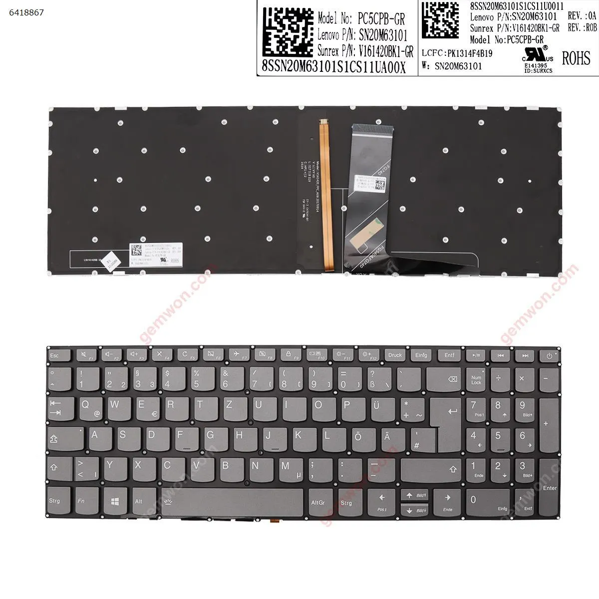 Picture of New Replacement Laptop Keyboard For Lenovo IdeaPad 320-15ABR 320-15IAP 320-15AST 320-15IKB 320-15ISK GRAY Backlit win8 GR Layout