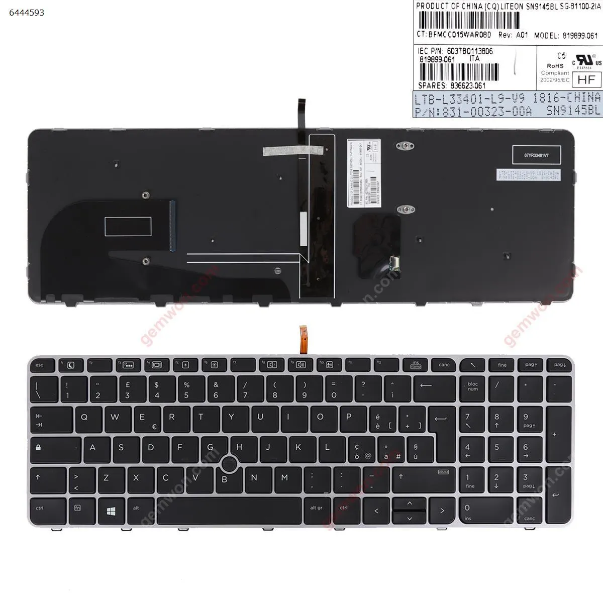 Picture of HP EliteBook 755 G3 850 G3 850 G4 ZBook 15u G3 G4 SILVER FRAME BLACK (with point,Backlit,Win8)
