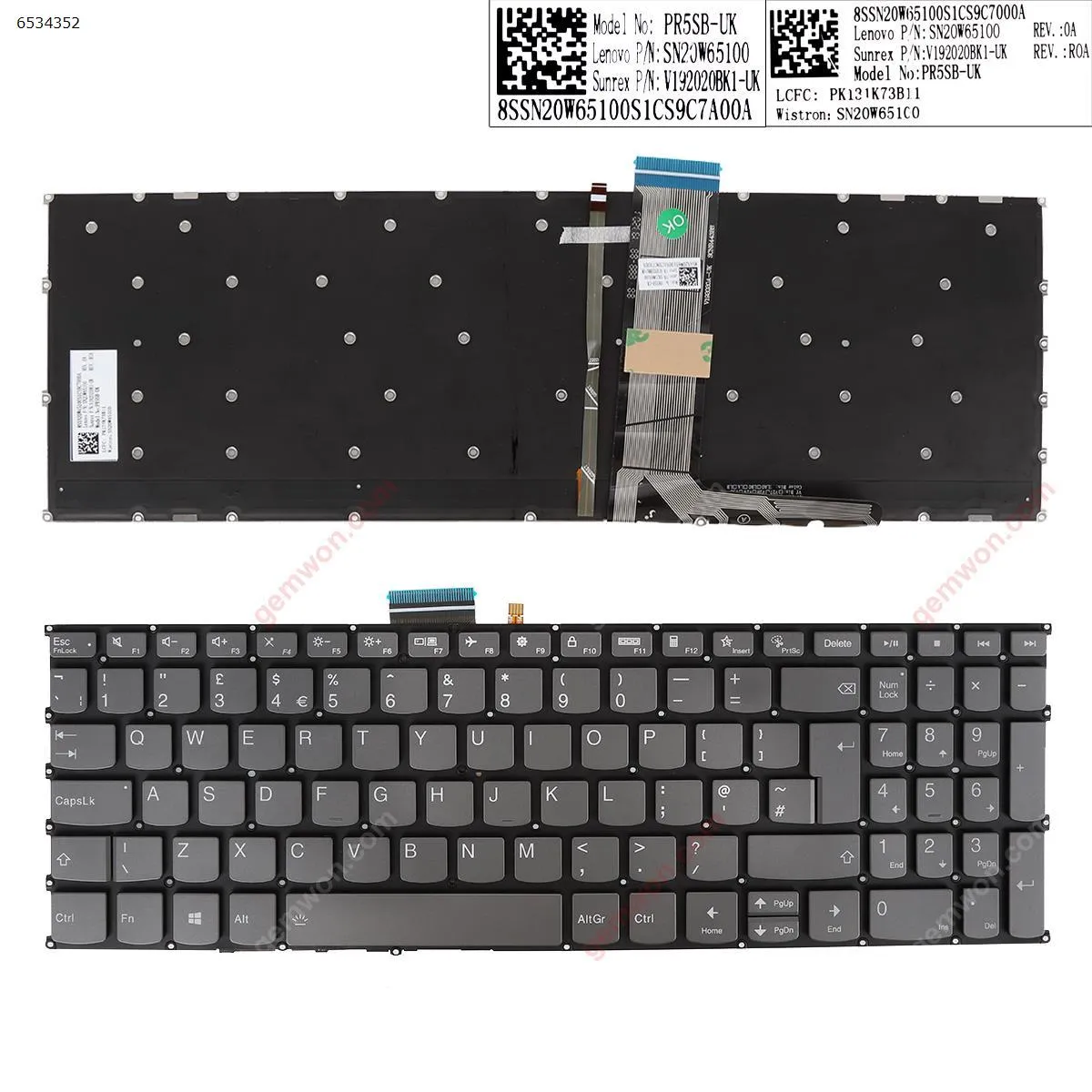 Picture of Lenovo Ideapad 5-15IIL05 15ARE05 15ITL05 5-15ALC05 Gray Backlit