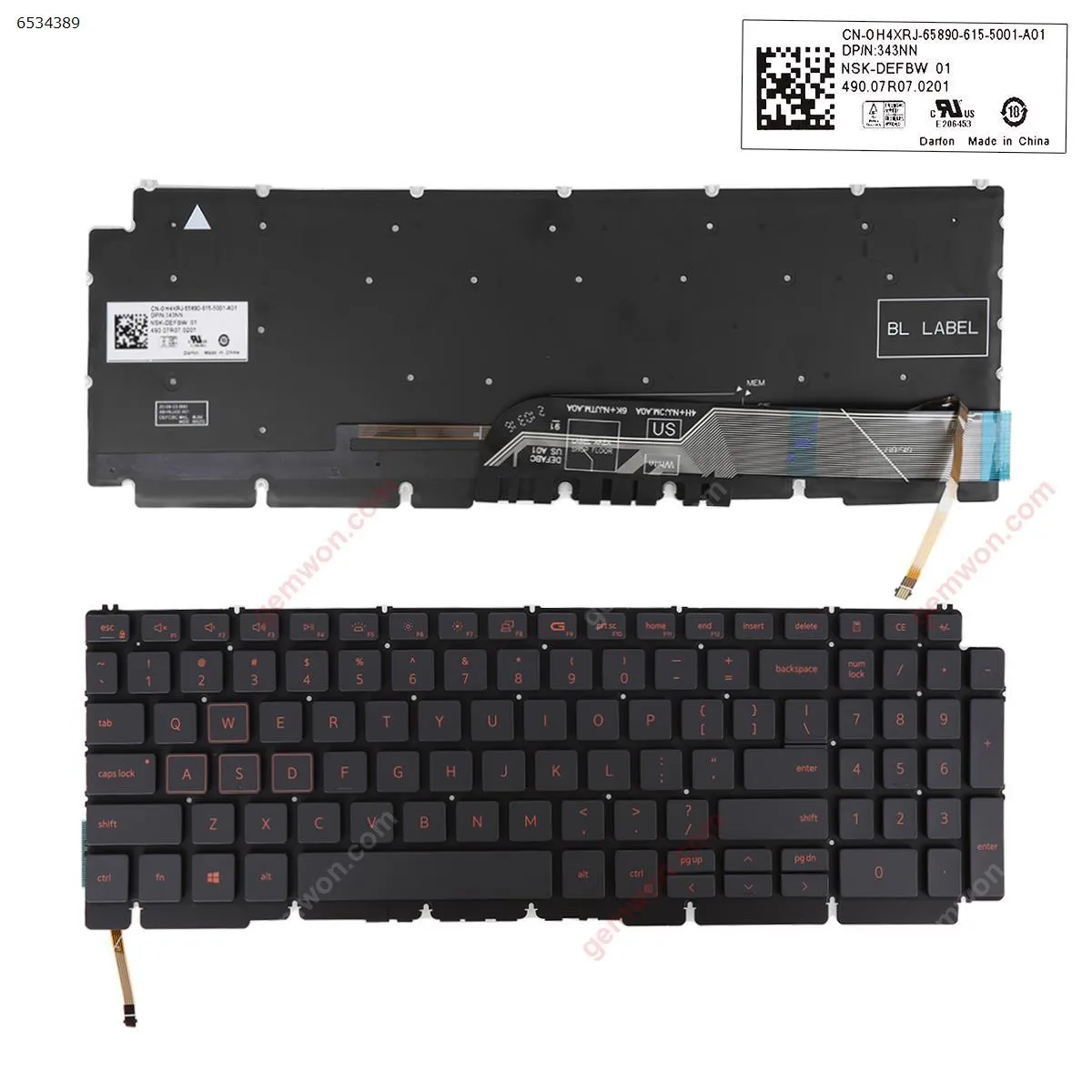 Picture of DELL  G17 G15 5510 5511 5515  BLACK  (Backlit RED printing Win8)