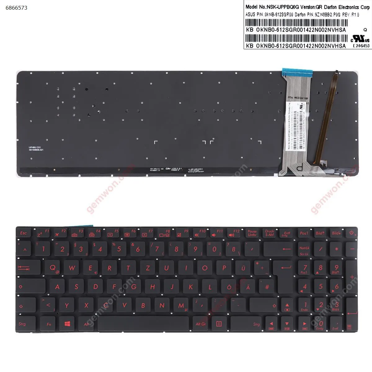 Picture of ASUS G551J  GL551J  N551J  GL771J  BLACK  (Backlit , Red Printing WIN8 ) 