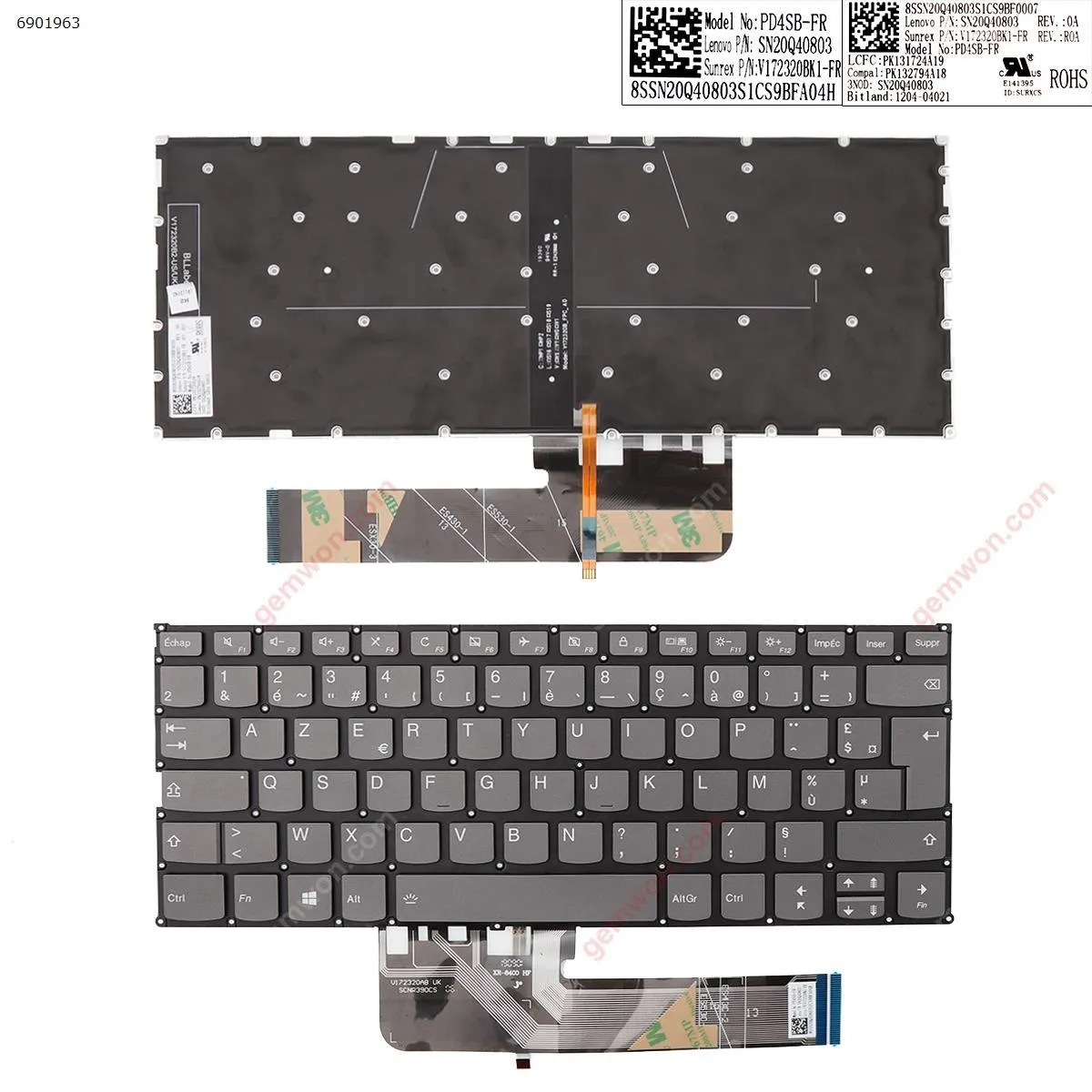 Picture of Lenovo Yoga 530-14ARR Yoga 530-14IKB 730-13ikb 730-13iwl 730-15ikb 730-15iwl GRAY (Backlit,Without FRAME,WIN8)