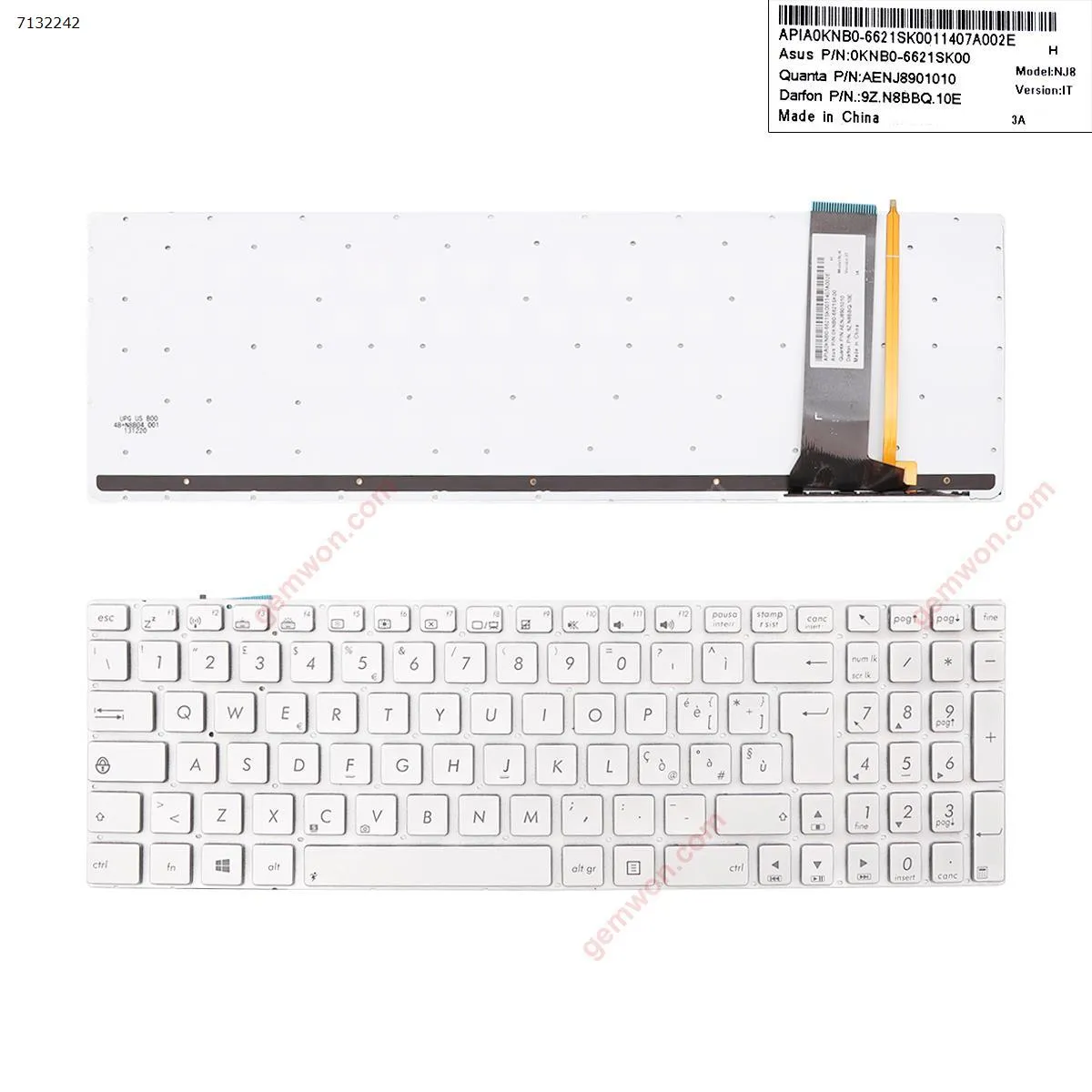 Picture of ASUS N56 N550 N56V U500VZ N76 N76VM N76VJ SILVER( Backlit,Win8) OEM 