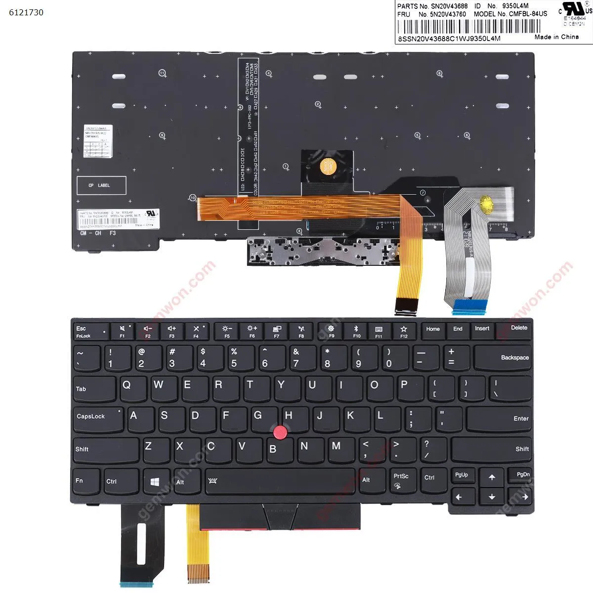 Picture of Lenovo IBM ThinkPad E480 L480 T480S  Black （ Backlit  With Point stick )OEM