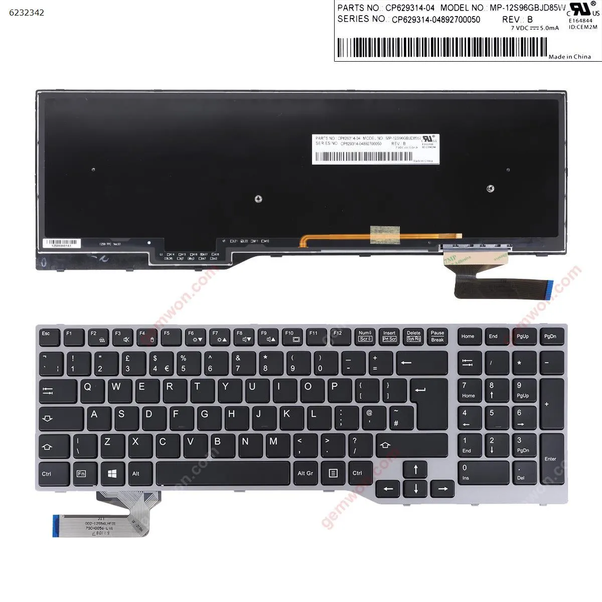 Picture of Fujitsu Lifebook E753 E754 E557 E756 SILVER FRAME BLACK (Backlit Win8)