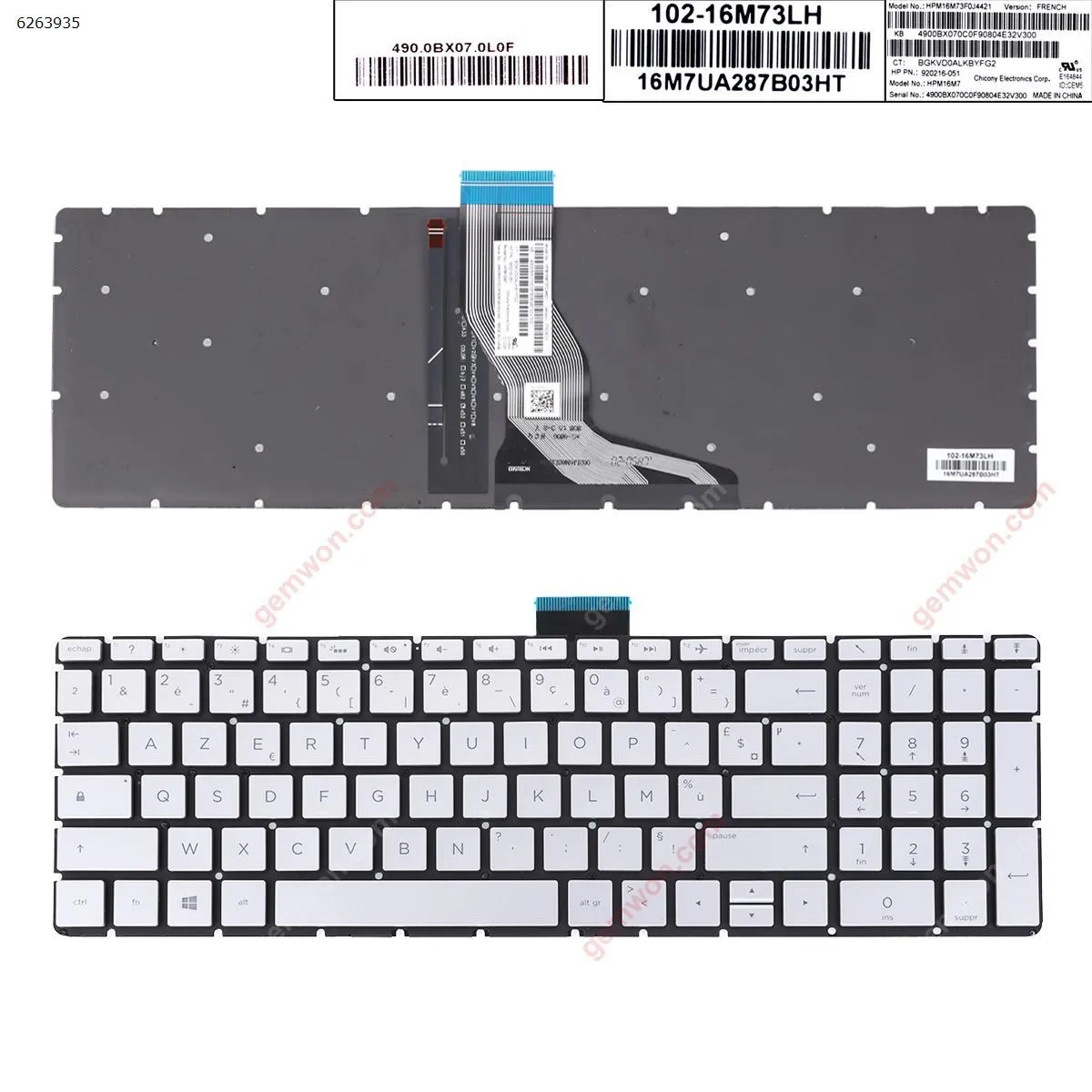 Picture of Laptop French Keyboard for  HP Pavilion 15-BS    SILVER, Backlit,Small  Enter