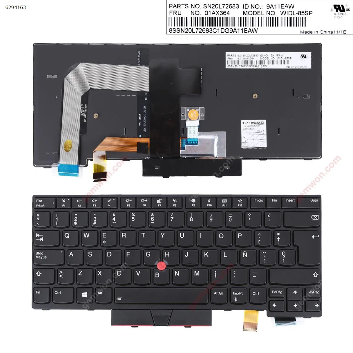 Picture of ThinkPad T470 T480 BLACK FRAME BLACK ( Backlit , with point stick ,For Win8)  OEM