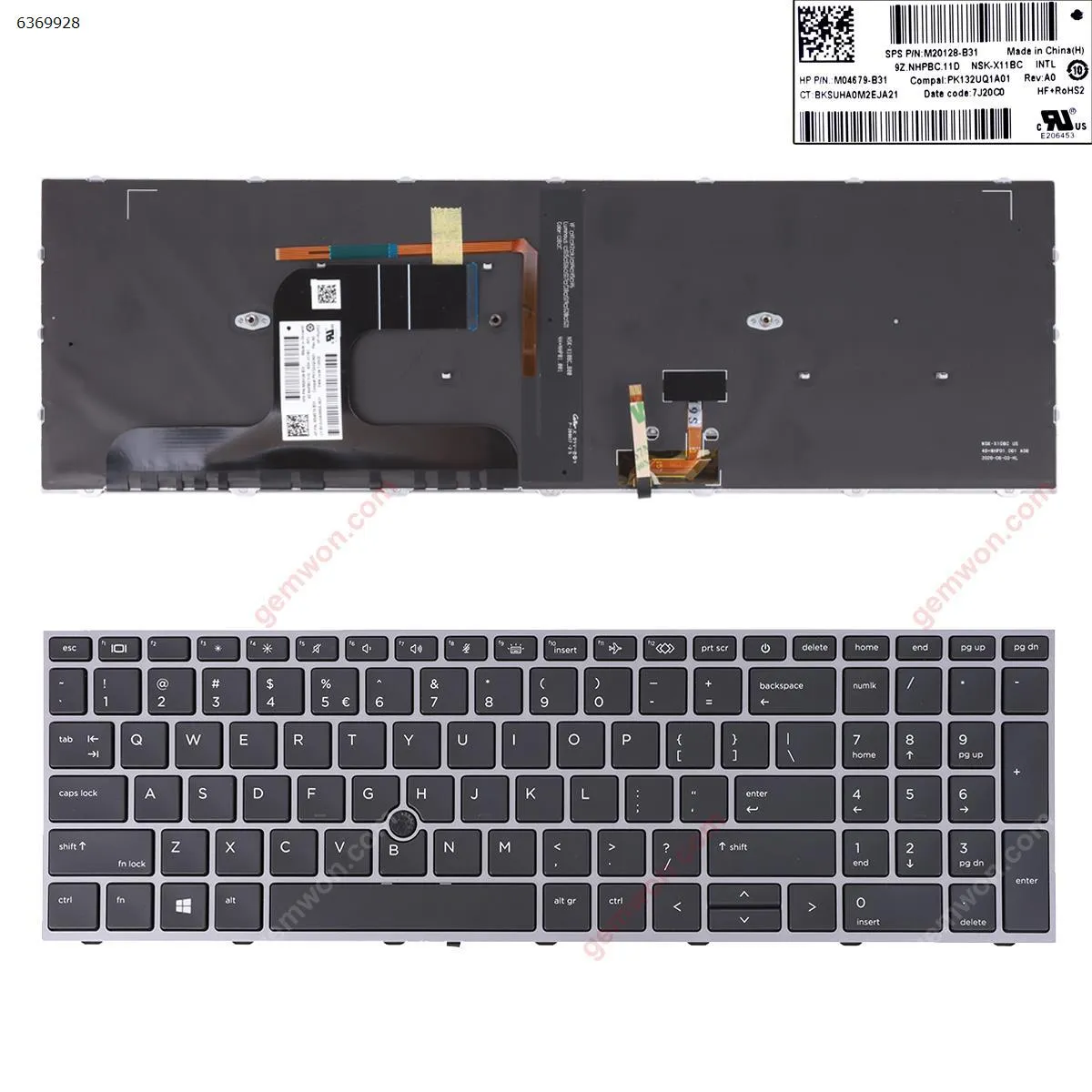 Picture of HP ZBOOK Fury 17 G7 M04679-B31 M20128-B31 -001 NSK-X11BC GRAY FRAME BLACK(Backlit With Point Stick  Win8)