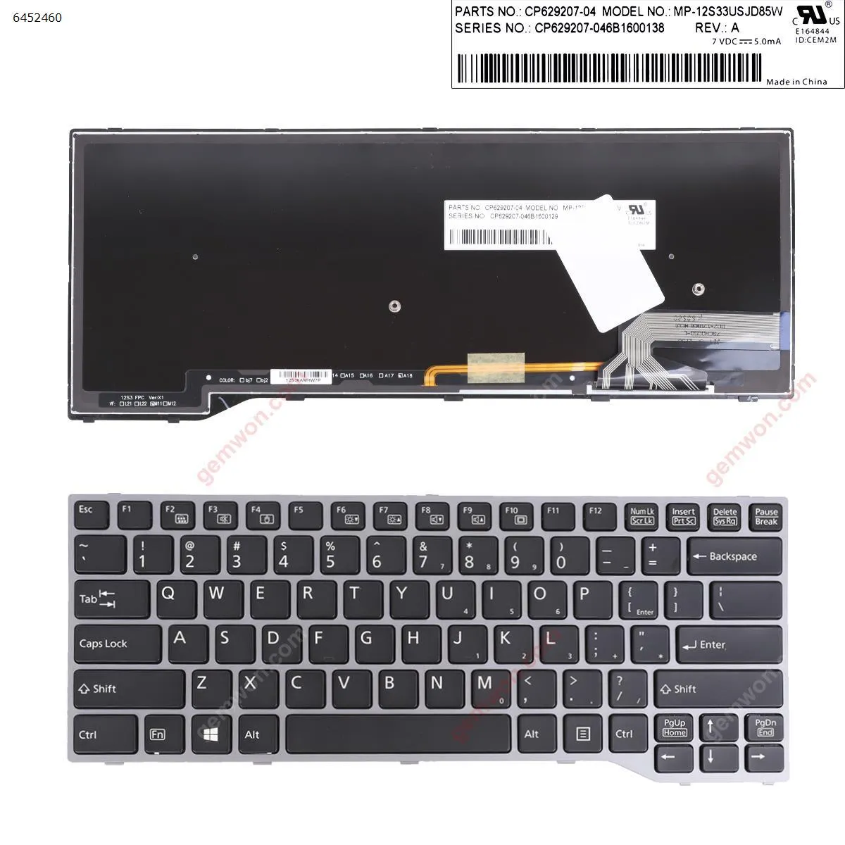 Picture of New Replacement Laptop Keyboard For Fujitsu Lifebook  E743 E744 E733 E734 T25 T726 SILVER FRAME BLACK (Backlit Win8) US Layout
