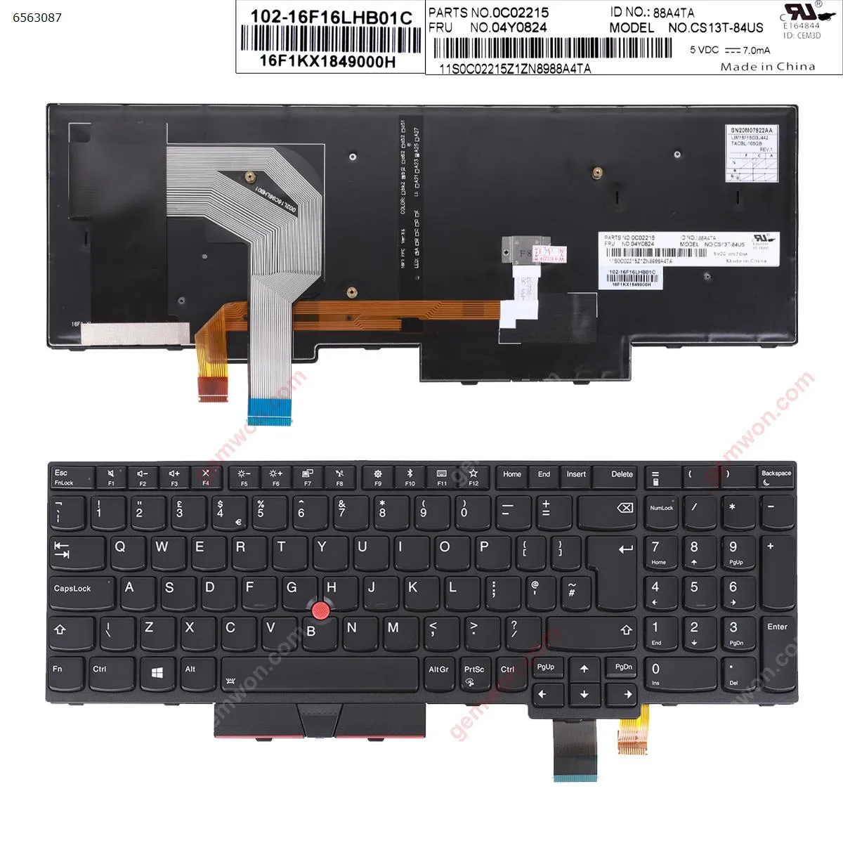 Picture of Lenovo IBM ThinkPad T580 BLACK FRAME BLACK(With Point,Backlit,For Win8) 