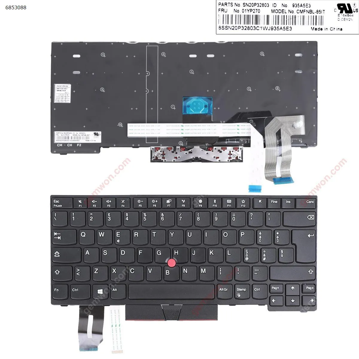 Picture of Lenovo IBM ThinkPad E480 L480 T480S Black （  With Point stick )OEM 