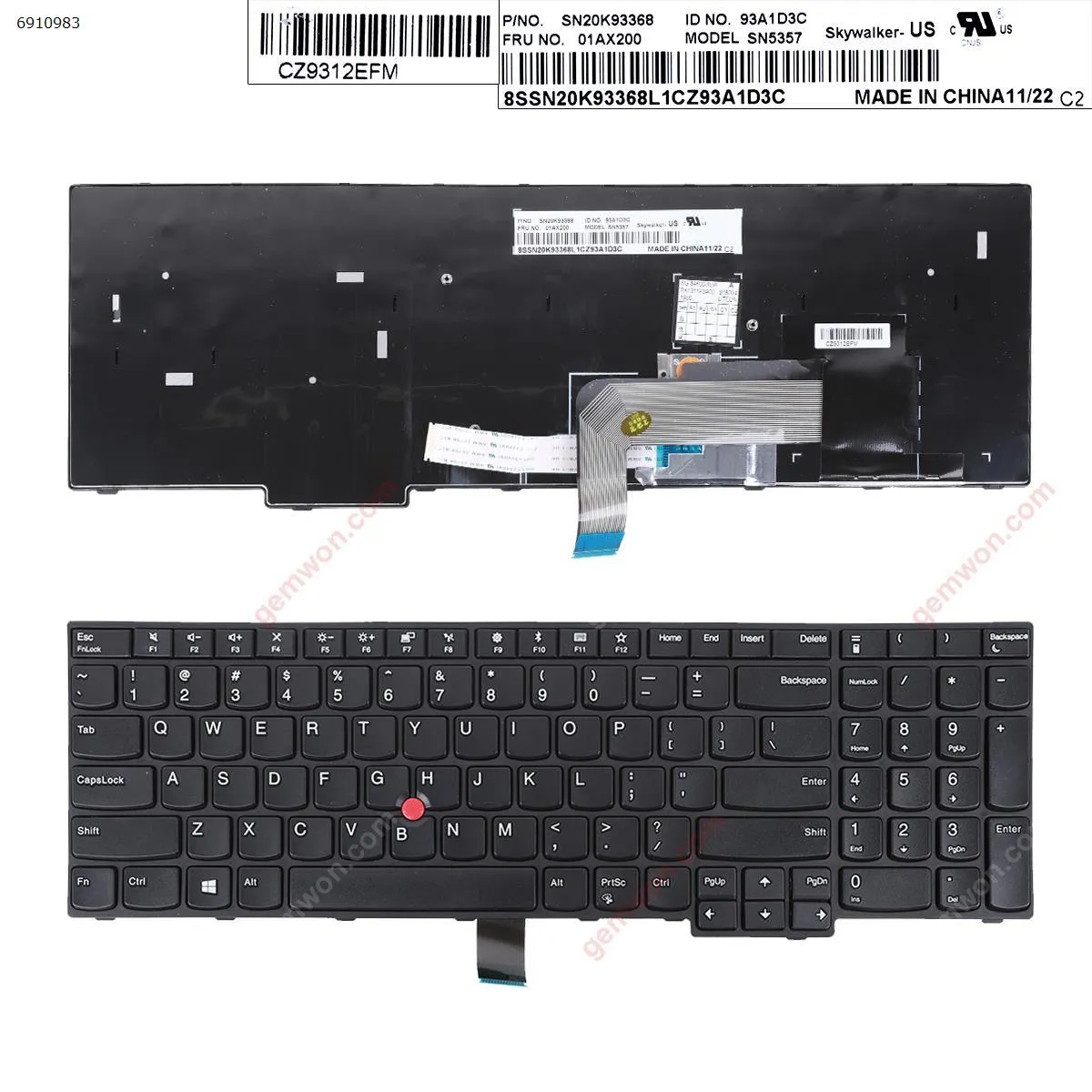 Picture of Thinkpad E570 E575 BLACK FRAME BLACK ( with point stick,WIN8）OEM 