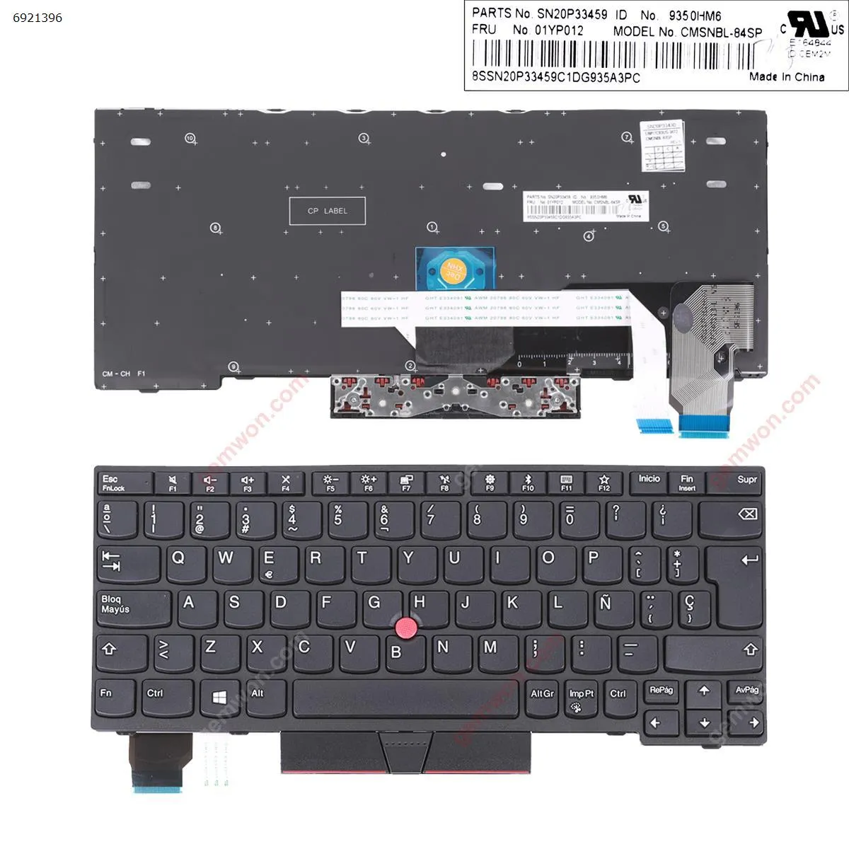 Picture of Laptop Spanish keyboard for IBM Thinkpad x280 a285 x395 x390 BLACK FRAME BLACK( With Point，For Win8) OEM