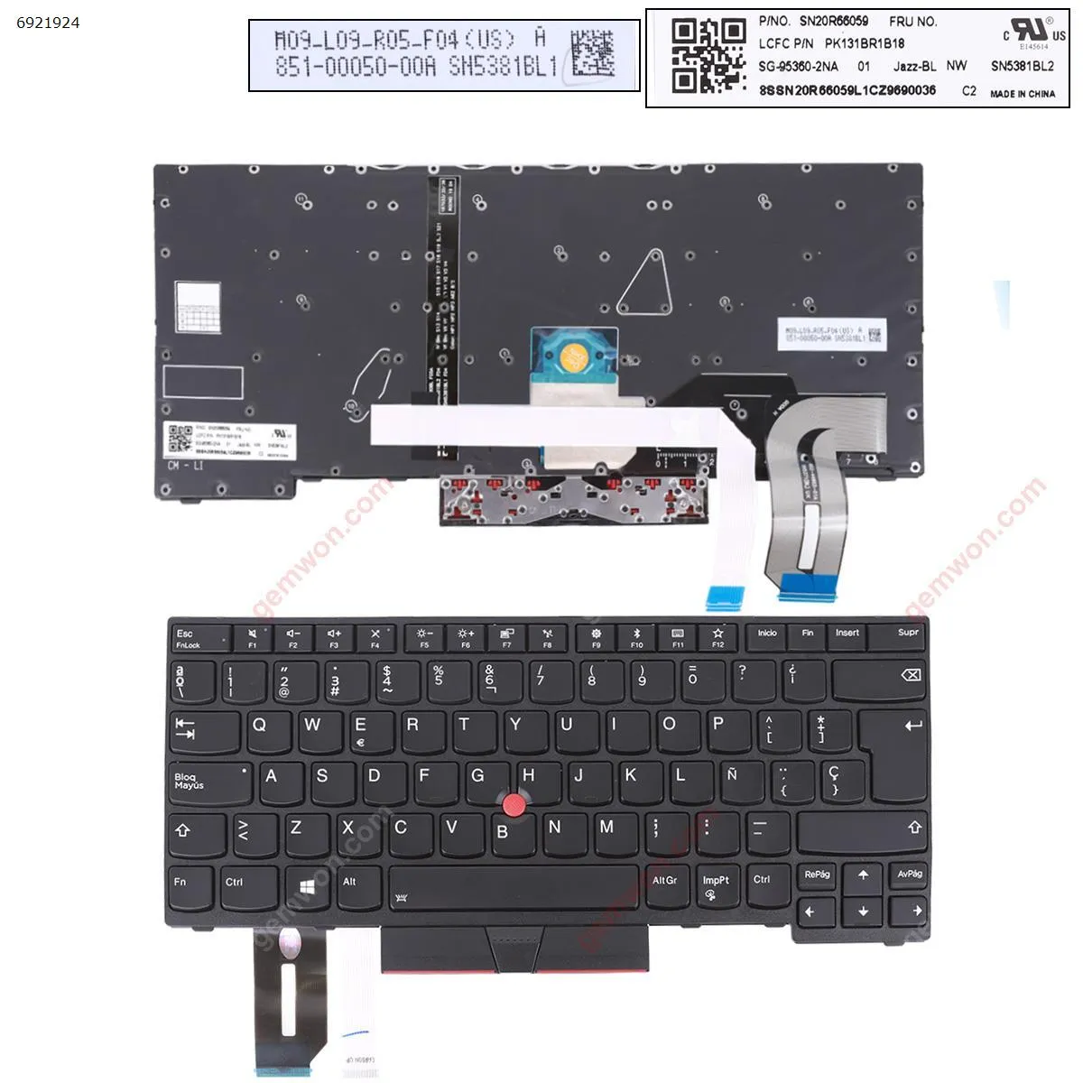 Picture of Thinkpad L480 L490 E480 E490 BLACK (Backlit with point stick ,For Win8) OEM