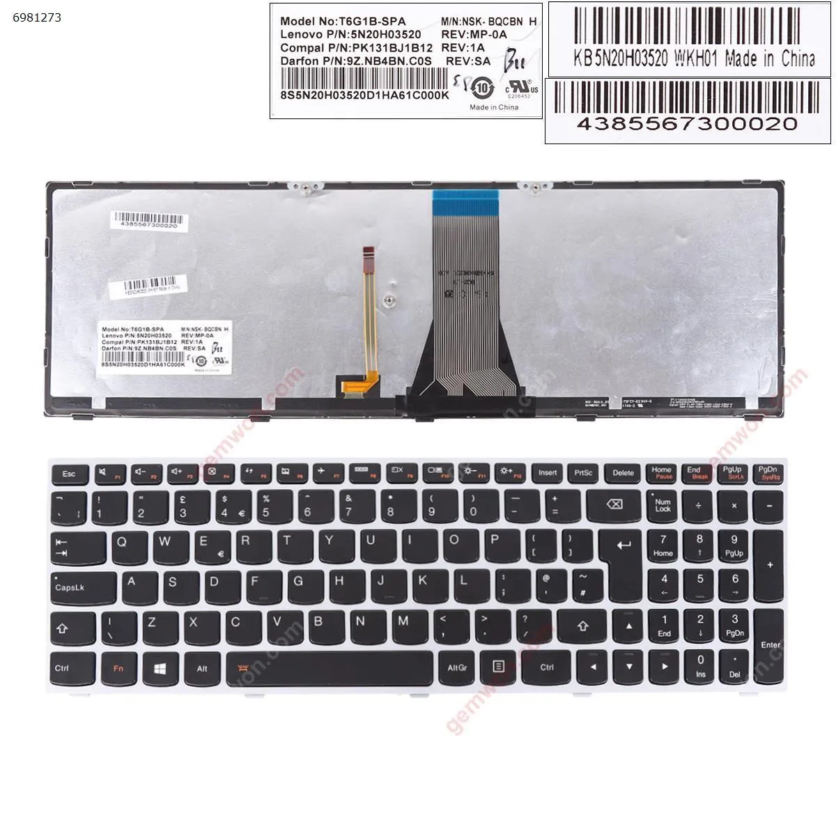 Picture of New Replacement Laptop Keyboard For LENOVO G50-70 SILVER FRAME BLACK(Backlit For Win8) Uk Layout
