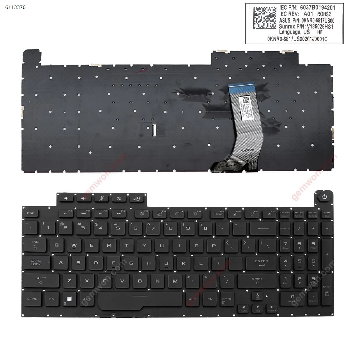 Picture of Asus G731GT G731GU BLACK (Full Colorful Backlit,Without FRAME,WIN8)  ☞