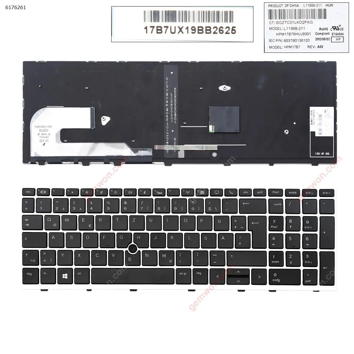 Picture of HP EliteBook 850 G5 SILVER FRAME BLACK (Backlit , with point )  